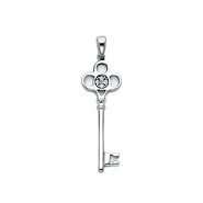 Clover Key Pendant with CZ Accents in 14K White Gold - Small