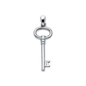 Vintage-Style Oval Key Pendant in 14K White Gold - Small