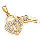 14K Yellow Gold CZ Heart Lock & Key Pendant thumb 0