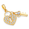 14K Yellow Gold CZ Heart Lock & Key Pendant