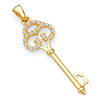 Antique-Style Filigree Cubic Zirconia Key Pendant in 14K Yellow Gold - Small