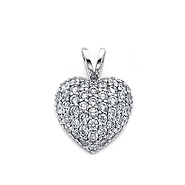 14K White Gold CZ Puff Heart Pendant