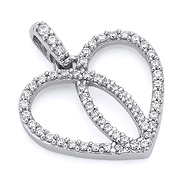 Intertwining 14K White Gold CZ Heart Pendant