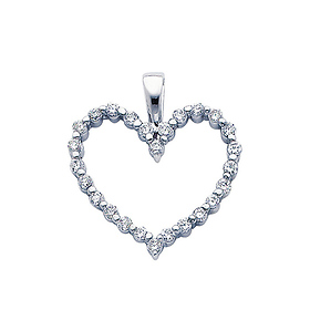 Classic 14K White Gold CZ Open Heart Pendant