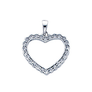 14K White Gold CZ Open Heart Pendant