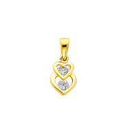 14K Yellow Gold Interlocking CZ Two Hearts Pendant