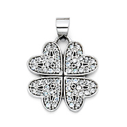 CZ Four Leaf Clover Pendant in 14K White Gold - Petite