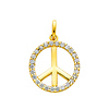 14K Yellow Gold Peace Sign CZ Cubic Zirconia Charm Pendant