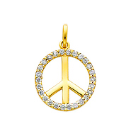 14K Yellow Gold Peace Sign CZ Cubic Zirconia Charm Pendant