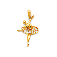 CZ Spinning En Pointe Ballerina Pendant in 14K Yellow Gold - Small