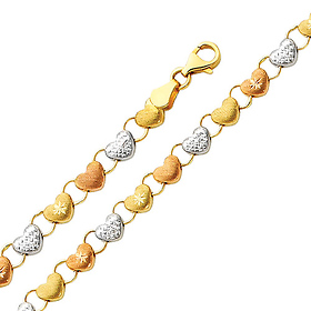 Diamond Cut Stampato Heart 14K TriGold Bracelet