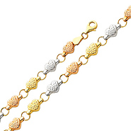 Diamond Cut Stampato Heart 14K TriGold Bracelet