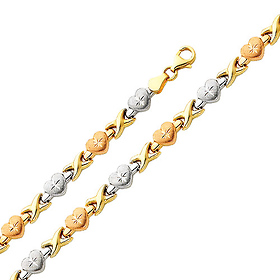 Diamond Cut Stampato Heart 14K TriGold Bracelet