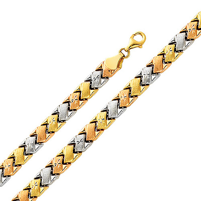 Diamond Cut Stampato 14K TriGold Bracelet