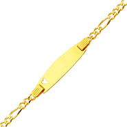 3.0mm 14K Yellow Gold Heart Figaro Link ID Bracelet - Children, Women