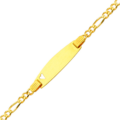 3.0mm 14K Yellow Gold Heart Figaro Link ID Bracelet - Children, Women