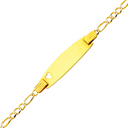 2.5mm 14K Yellow Gold White Pave Heart Figaro Link ID Bracelet - Children, Women