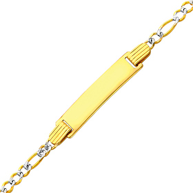 2.5mm White Pave Figaro 14K Yellow Gold Baby ID Bracelet