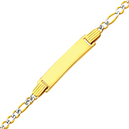 2.5mm White Pave Figaro 14K Yellow Gold Baby ID Bracelet