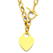 14K Yellow Gold Heart Charm Hollow Link Necklace - 18in