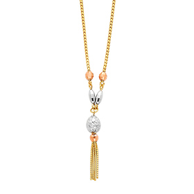 1.5mm 14K TriGold Box Chain Hanging Tassel Necklace