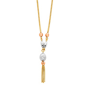 1.5mm 14K TriGold Box Chain Hanging Tassel Necklace