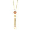 Heart Charm Box Link Hanging 14K TriGold Tassel Necklace