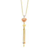 Heart Charm Box Link Hanging 14K TriGold Tassel Necklace