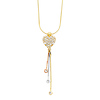 CZ Heart Charm TriGold Hanging Tassel Necklace