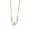 14K 3 Tri-Color Gold CZ Cubic Zirconia Heart Hanging 1.5mm Round Box Chain Necklace