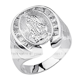  Our Lady Guadalupe & Horseshoe CZ Silver Men's Catholic Ring