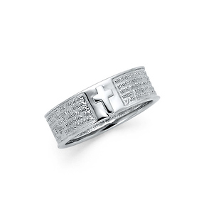 Spanish Lord's Prayer Embossed Cross  Men's Christian Ring - Sterling Silver