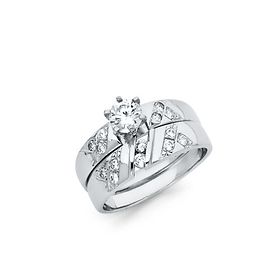Fancy Sterling Silver CZ Wedding Ring Set