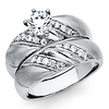 Swirling Matte 1-CT Round-Cut CZ Wedding Ring Set in Sterling Silver (Rhodium)