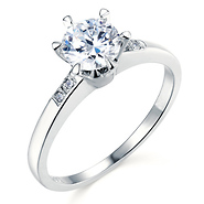 6-Prong 1-CT Round-Cut CZ Engagement Ring & Side Pave in Sterling Silver (Rhodium)