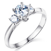 Knife-Edge Trellis 3-Stone Round CZ Engagement Ring in Sterling Silver (Rhodium)