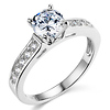 Cathedral Round-Cut CZ Engagement Ring in Sterling Silver (Rhodium) with Pave Side Stones