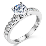 Cathedral Round-Cut CZ Engagement Ring in Sterling Silver (Rhodium) with Pave Side Stones