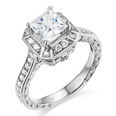 Antique-Style 1-CT Princess-Cut Halo CZ Engagement Ring in Sterling Silver (Rhodium)