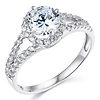 Split Shank Halo 1-CT Round CZ Engagement Ring in Sterling Silver (Rhodium)