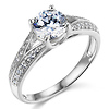 Split Shank Cathedral Knife-Edge 1-CT Round-Cut CZ Engagement Ring in 14K White Gold