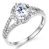Split Shank Halo 1-CT Round Cubic Zirconia Engagement Ring in 14K White Gold
