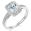 Halo 1-CT Radiant-Cut CZ Engagement Ring with Side Pave in 14K White Gold