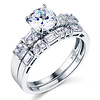 Round & Baguette-Cut CZ Engagement Ring Set in 14K White Gold