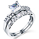 1-CT Princess & Side Baguette CZ Wedding Ring Set in 14K White Gold thumb 0