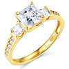 3-Stone Princess-Cut CZ Engagement Ring with Side Stones in 14K Yellow Gold