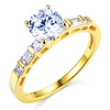 1-CT Round-Cut & Side Baguette CZ Engagement Ring in 14K Yellow Gold