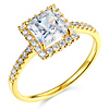 1-CT Princess-Cut & Round Side Halo CZ Engagement Ring in 14K Yellow Gold