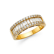 14K Yellow Gold Baguette & Round-cut CZ Cubic Zirconia Ladies Wedding Ring Band