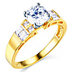 1-CT Round & Side Princess Baguette CZ Engagement Ring in 14K Yellow Gold thumb 0
